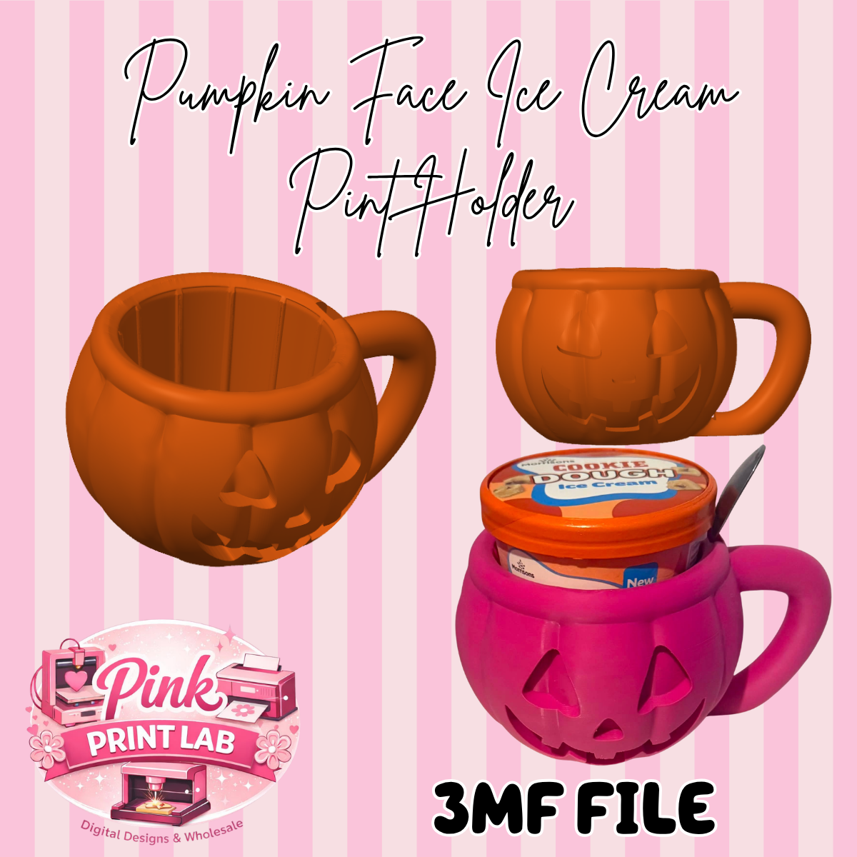 Pumpkin Face Ice Cream Pint Holder