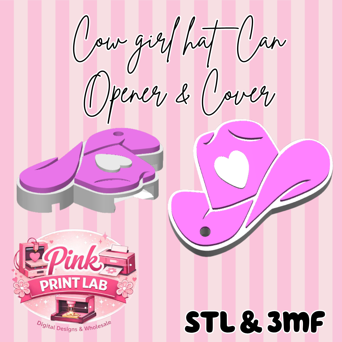 Heart Cow Boy Hat Can opener/cover Stl & 3mf