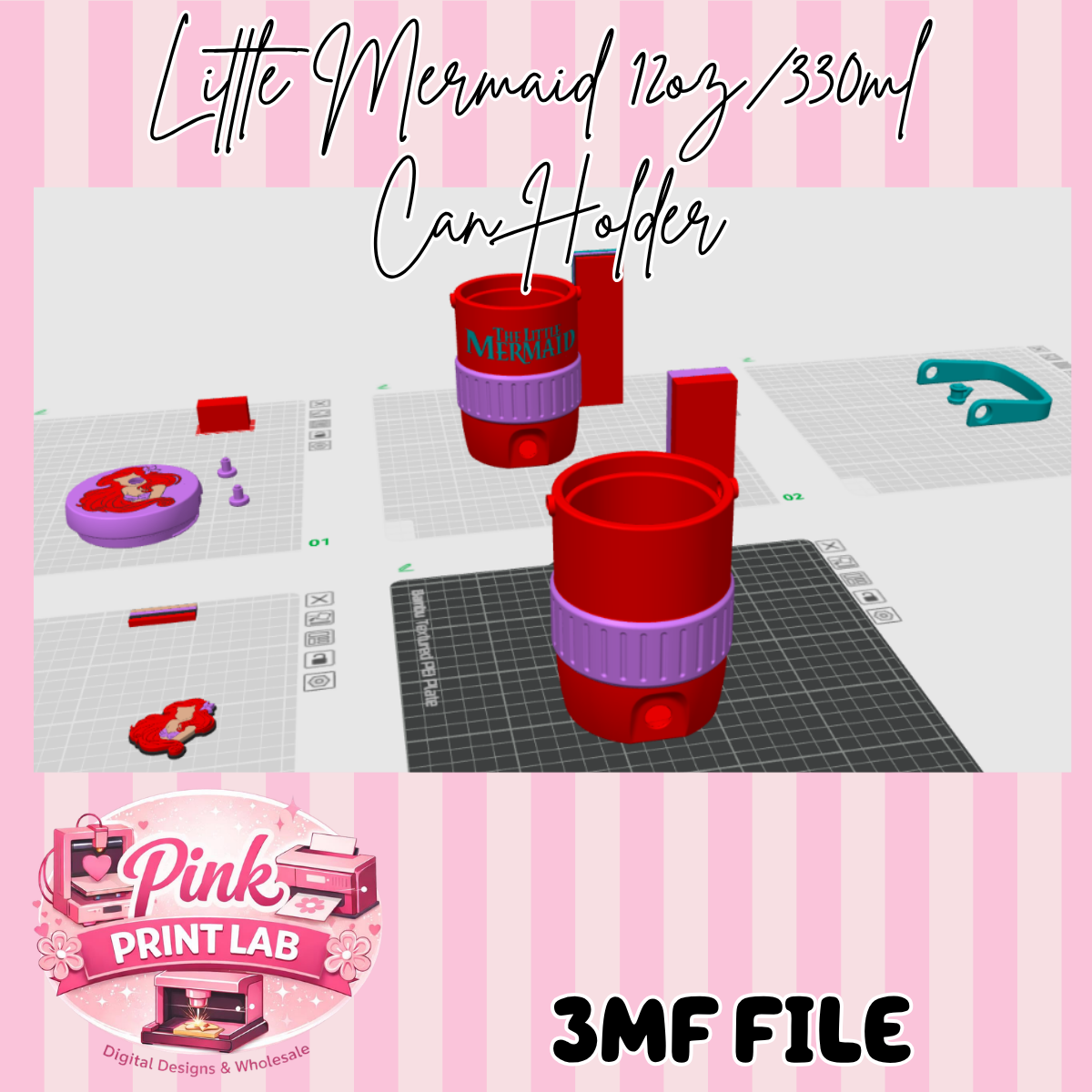 Lil Mermaid 12oz/300ml Can Holder (DIGITAL FILE)