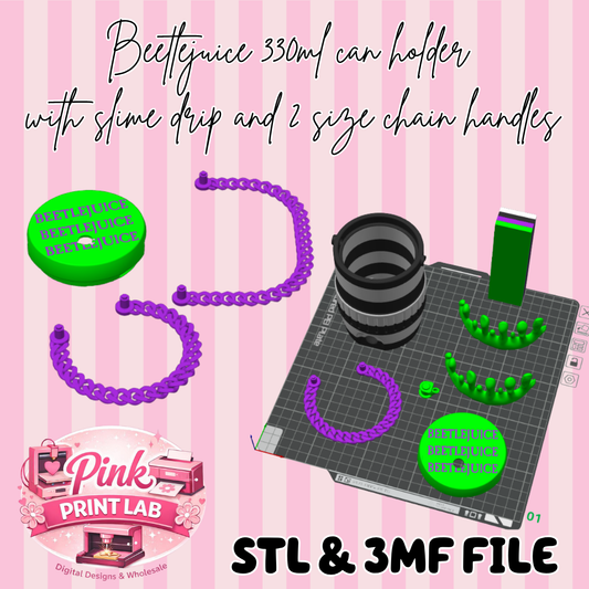 Beetle 330ml can holder with slime drip & 2 size chain handles (DIGITAL FILE ONLY)